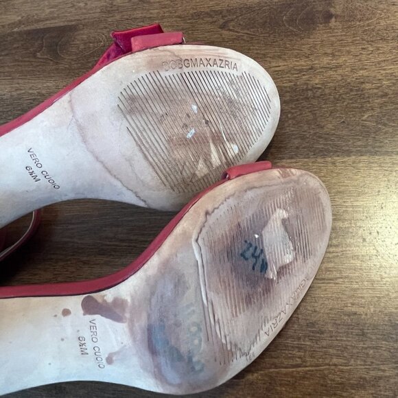 BCBGMaxAzria Pavli red satin leather heels sandals ankle strap 6.5M - Picture 11 of 12